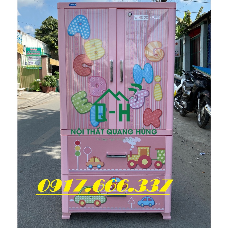 TỦ NHỰA DUY TÂN 2 CÁNH 2 NGĂN KÉO MÀU HỒNG