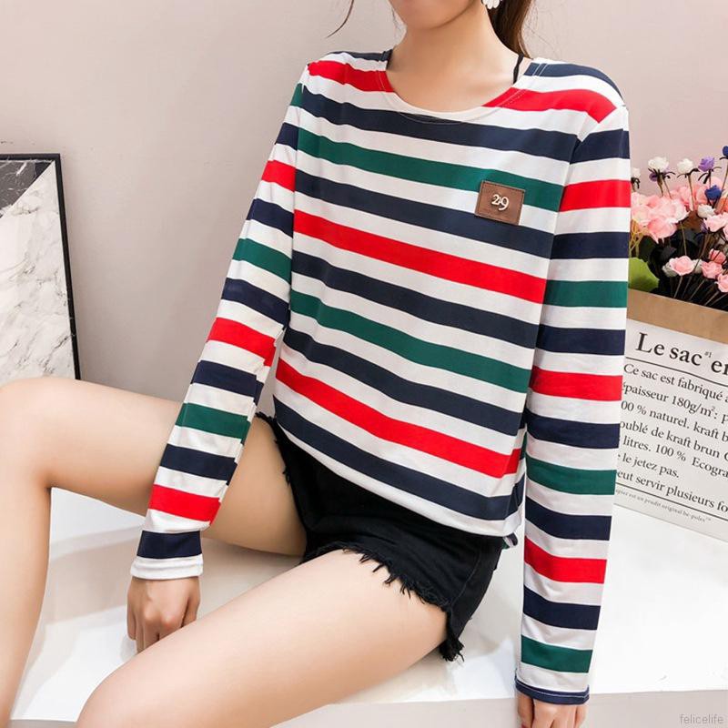 Áo Thun Tay Dài Hoạ Tiết Kẻ Sọc Nhiều Màu Sắc