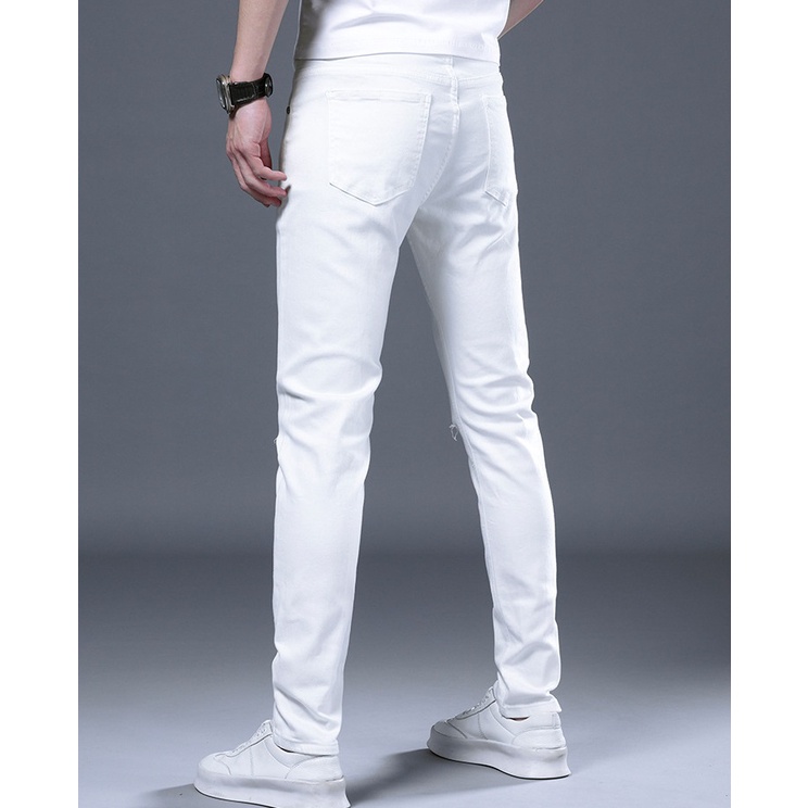 quần jean trắng nam rách gối co giãn slimfit 2022 Pon.mens
