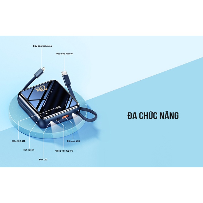 Sạc Nhanh Pin Sạc Dự Phòng 20.000 Mah Remax Rpp-51, Có Kèm Cáp Sạc Sẵn