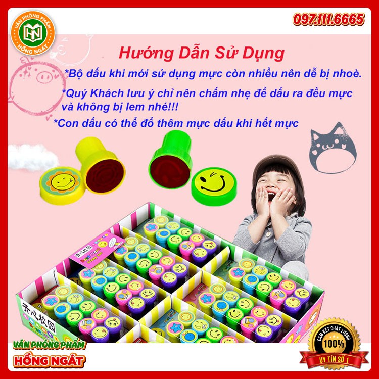 Bộ 10 Con Dấu Lời Khen Thưởng Hình MẶT CƯỜI bằng nhựa mộc sáp đóng dấu stamp cho bé