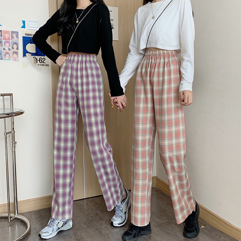 Plaid Pants Women's Early Autumn Loose 2020 New Thin Straight Vertical High Waist Slim Mop Wide Leg Casual Pants