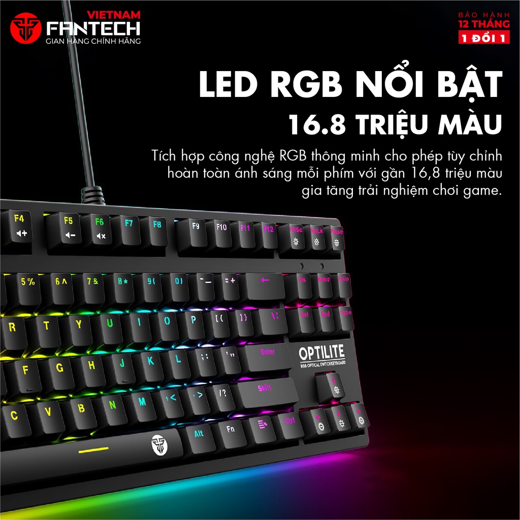 Bàn phím Cơ quang học FANTECH MK872 OPTILITE LED RGB Black/Blue Switch - Hãng phân phối chính thức Bảo hành 12 tháng