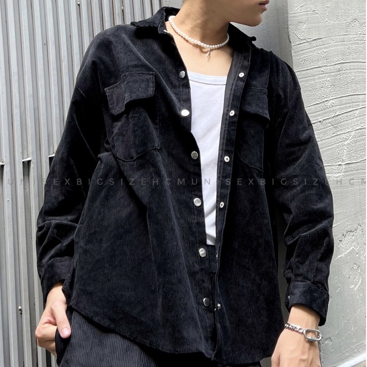 Áo sơ mi nhung tăm form rộng trendy nam nữ unisex vải dày mịn Meomapclothes