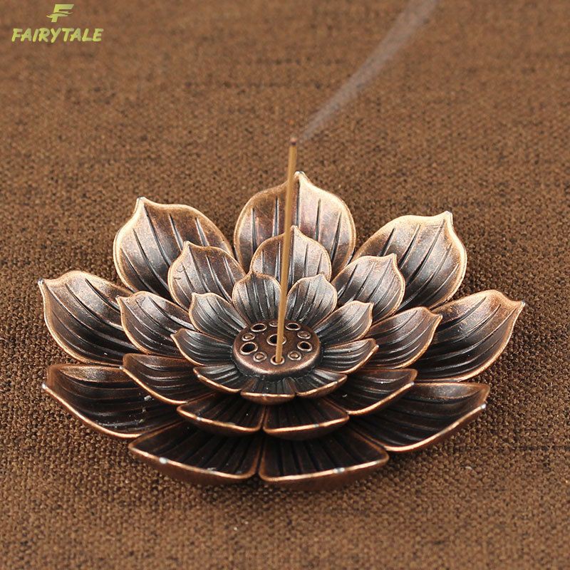 Đĩa cắm nhang Phật hình hoa sen bằng hợp kim màu đồng trang trí nhà cửa đẹp mắt