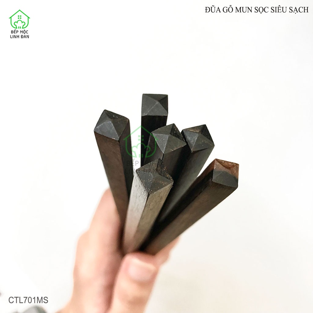 Đũa Mun Sọc Tự Nhiên HAHANCO - Gỗ Mộc Siêu Sạch  Bộ 10 Đôi