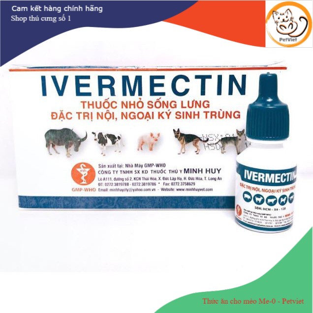 Nhỏ Gáy Trị Nội Ngoại Ký Sinh Trùng Giun Ve Rận Ivermectin MH hộp 10 chai - Petviet