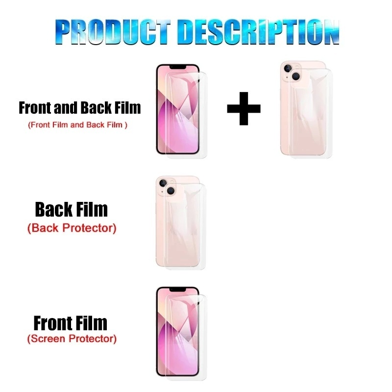 Kính Cường Lực Hydrogel Bảo Vệ Mặt Trước Và Sau Cho iPhone15 Pro Max 14 13 12 11 Pro Max 12 Mini X XR XS Max 78 Plus