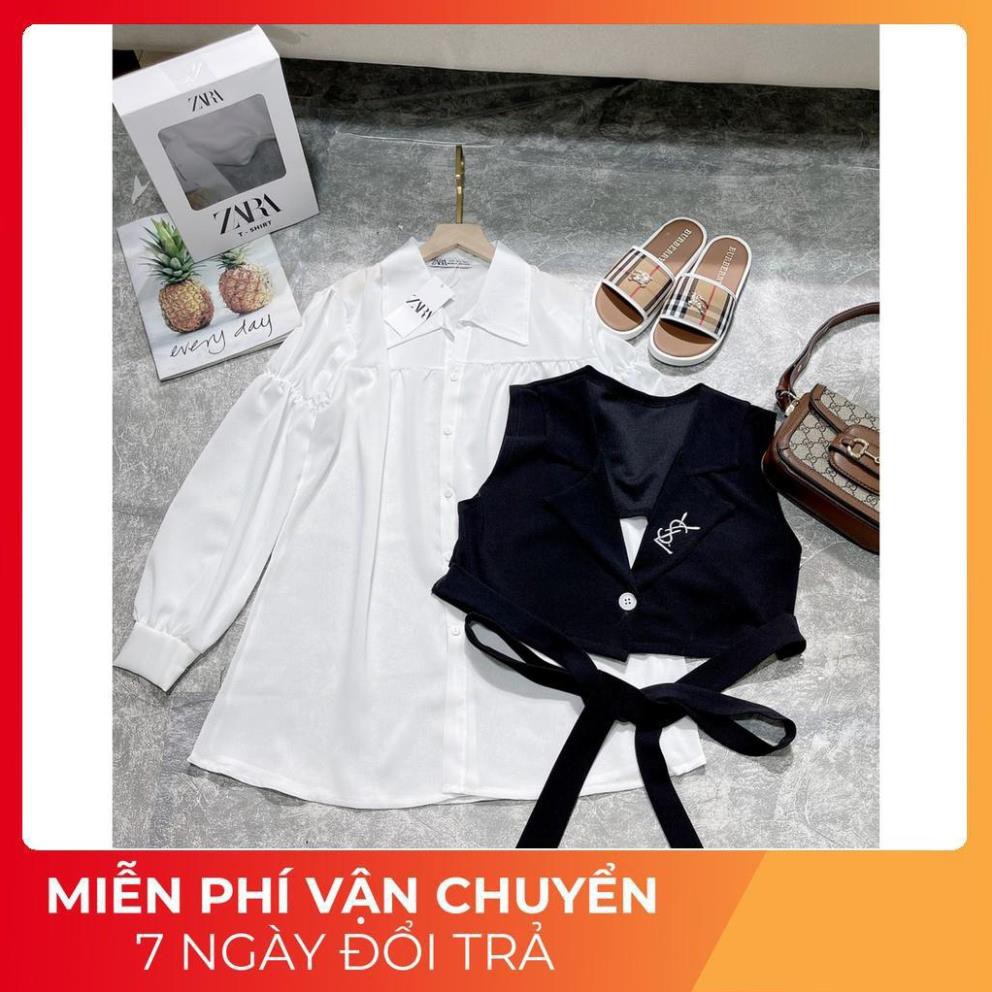 Set 2 Món Sơ Mi Gile Thêu Chữ Cực Chất