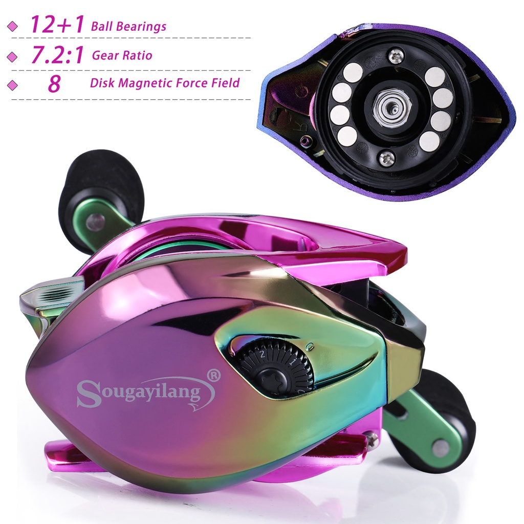 Máy Câu Cá Sougayilang Cần Quay Ngang Tốc Độ Cao 7.2: 1 12+1BB Với Sức Kéo 14lb Để Câu Cá Nước Mặn