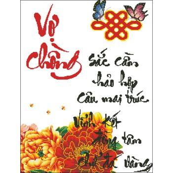 Tranh thêu chữ thập thư pháp Vợ chồng IST037 65x82 cm