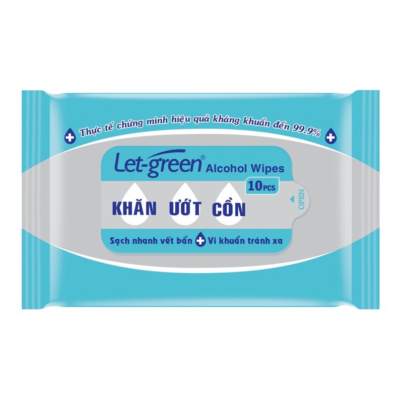 Khăn ướt cồn sát khuẩn bỏ túi Let Green 10 tờ/bao