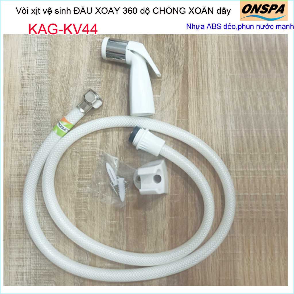 Vòi xịt vệ sinh nhà tắm Onpas KAG-KV44, vòi rửa bồn cầu dùng cho nước phèn vùng biển, dây xịt cao cấp 100% nhựa trắng