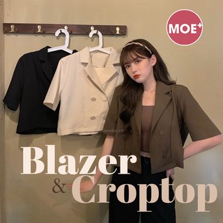 Blazer Cộc Tay Dáng Ngắn Có Kèm Áo Croptop