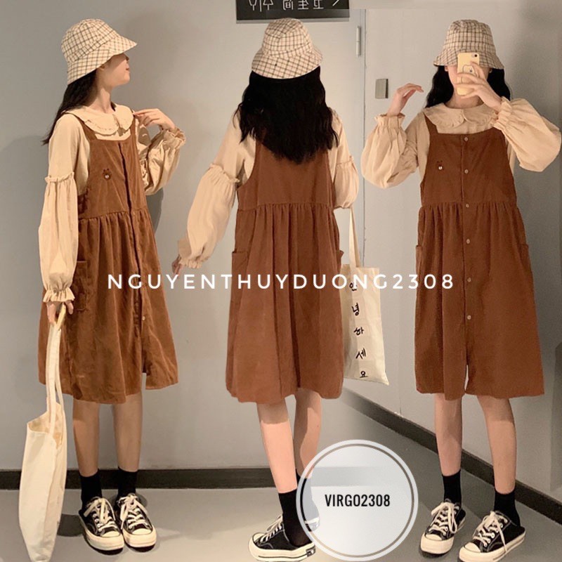 [Ảnh thật/Sẵn]Set yếm nhung babydoll/Set yếm Brown