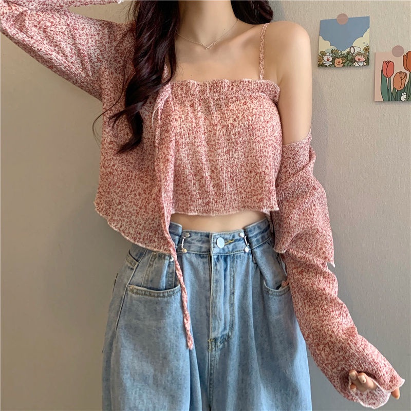 IELGY Áo sơ mi chiffon tay dài dáng rộng in họa tiết hoa phong cách Hàn Quốc thời trang cho nữ