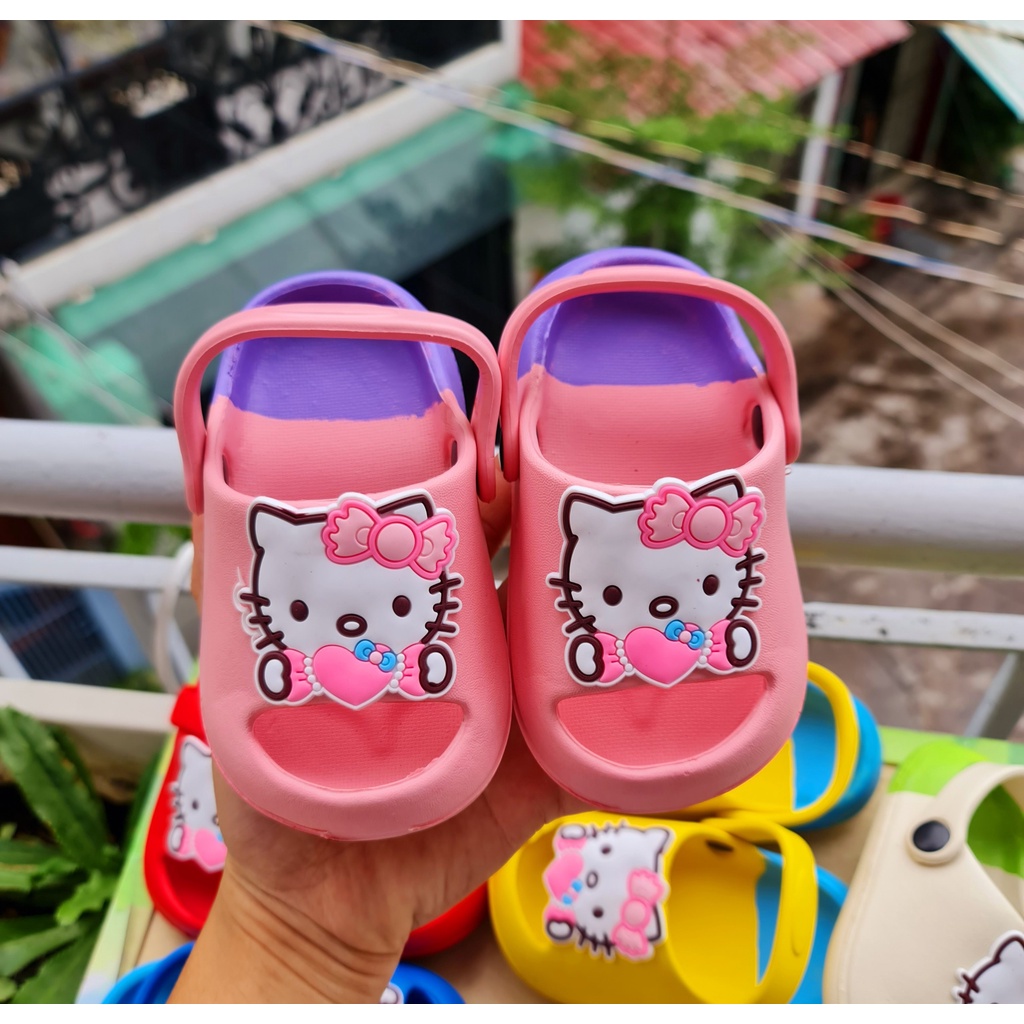 Dép bánh mì có quai sau cho bé gái đế 2 màu hình mèo cute