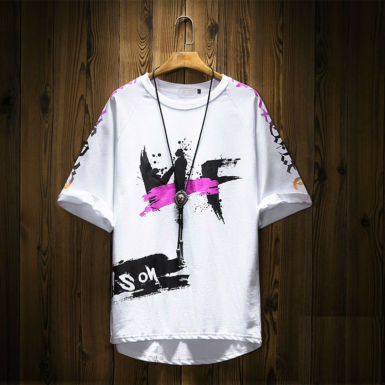Áo Thun Ngắn Tay Cổ Tròn Dáng Rộng Phong Cách Hip Hop Hàn Quốc Cá Tính Cho Nam