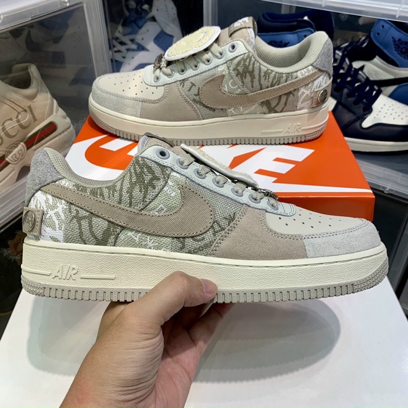 Giày AF1 travis scott xám kem khuy bấm, giày air force 1 travis scot xám cao cấp