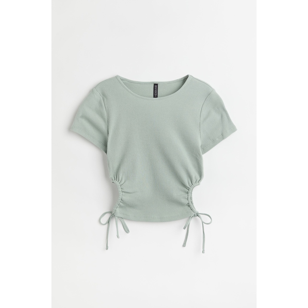 H&M Đức - Áo croptop kiểu cutout eo thắt dây xanh nhạt trắng sale auth cao cấp chính hãng có sẵn 1093929004 HM