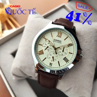 Đồng hồ nam casio 💖freeship💖đồng hồ casio nam mtp-v300l-9audf dây da nâu cao cấp