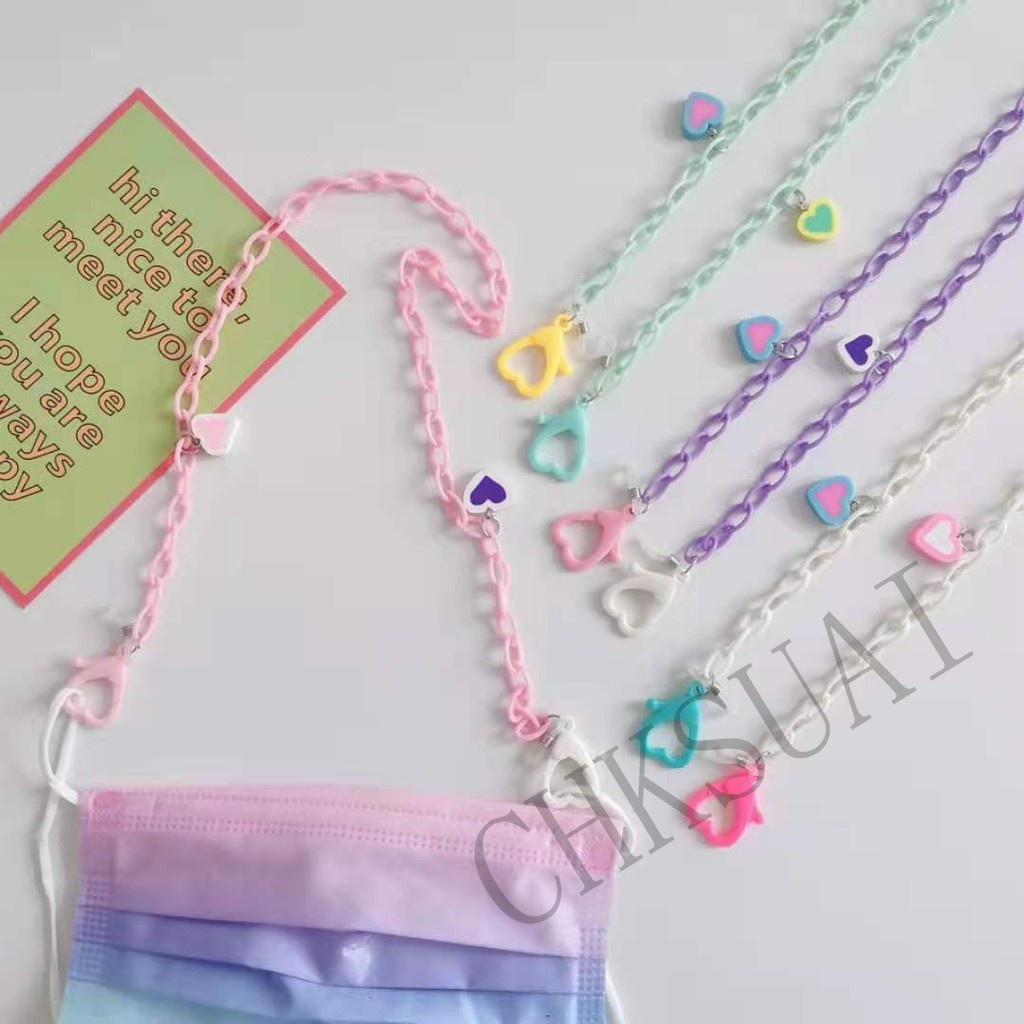 Dây chuỗi đeo mắt kính khẩu trang mặt hình trái tim bằng acrylic màu sắc ngọt ngào sáng tạo