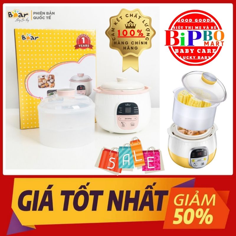 (CHÍNH HÃNG BEAR)Nồi Nấu Cháo Chậm, Nồi Ninh Hầm Đa Năng Nấu Cách Thủy BEAR 0,8L Bản Quốc tế