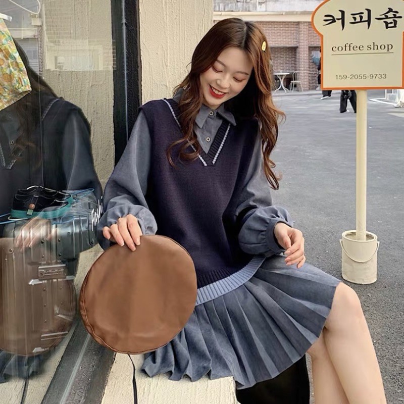 Set váy 3 món kèm gile caravat Ulzzang style Hàng Quảng Châu
