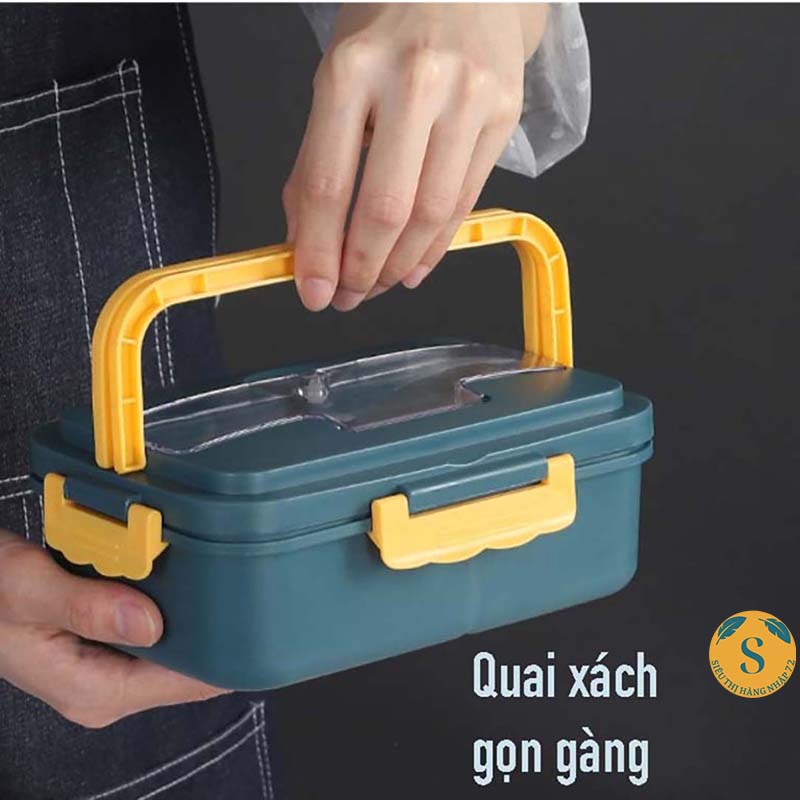 Hộp cơm văn phòng 3 ngăn có đũa và thìa inox đi kèm - hộp cơm văn phòng gọn đẹp [HỢP CƠM KÊ ĐT]