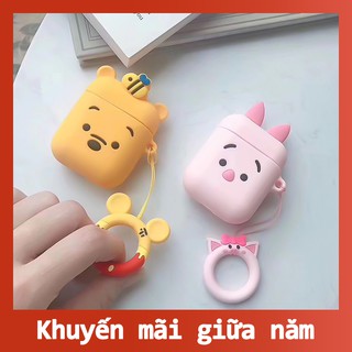 Vỏ bảo vệ hộp sạc tai nghe Airpods bằng silicone hình gấu Winnie the Pooh/ chú heo dễ thương