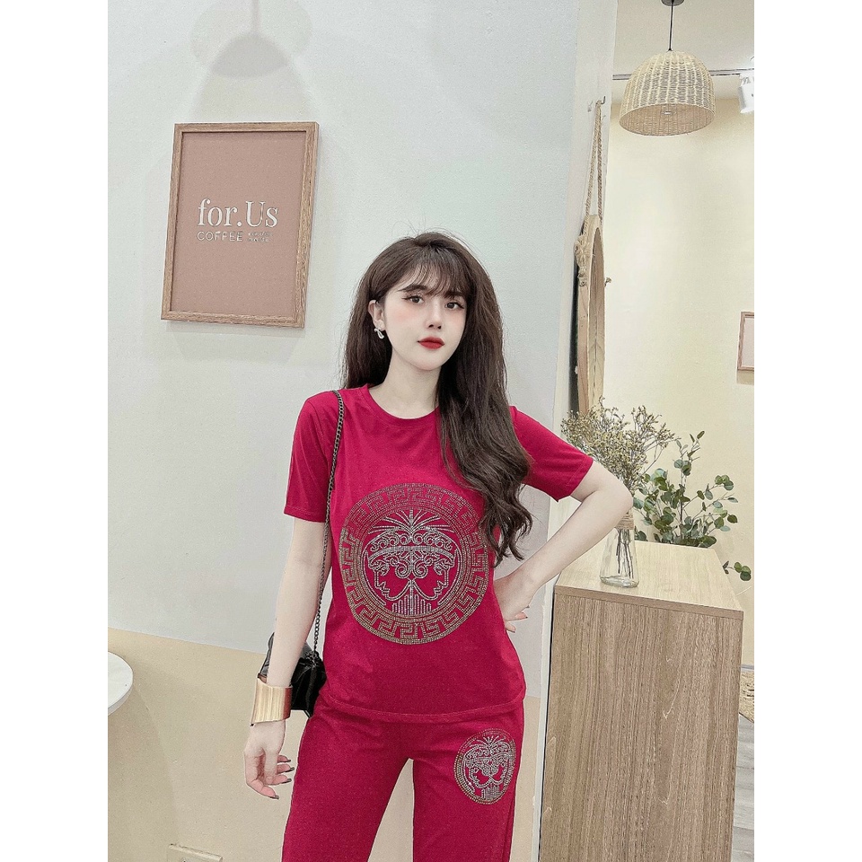 Đồ bộ thun cotton đính đá họa tiết