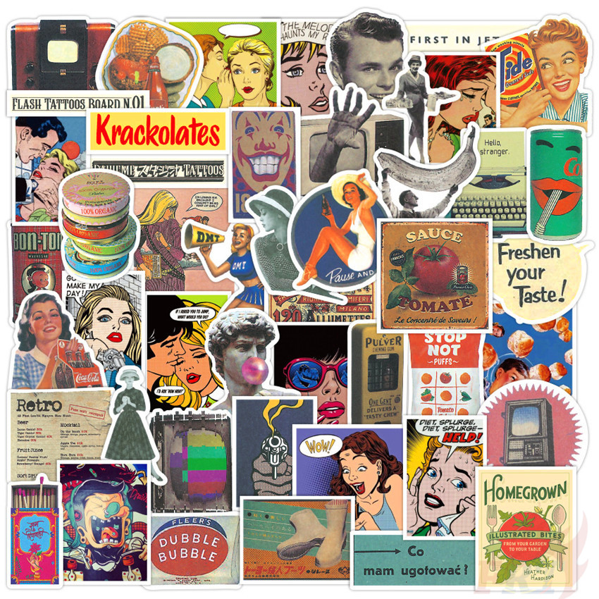 Set 100 miếng dán trang trí tạp chí thời trang chống nước retro DIY