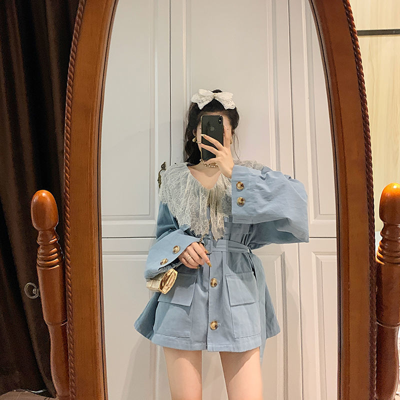 Đầm tay dài phối ren thời trang mùa thu cho nữ | BigBuy360 - bigbuy360.vn