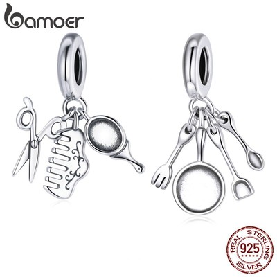 Hạt charm BAMOER SC1887 bạc 925 kiểu dụng cụ bếp độc đáo dùng làm vòng đeo tay DIY