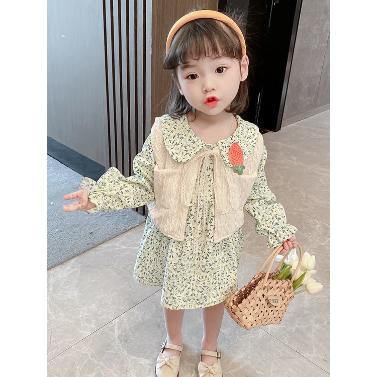 ✨Đốm✨ Đầm Cổ Búp Bê In Hoa Thời Trang Mùa Thu Mới Cho Bé Gái