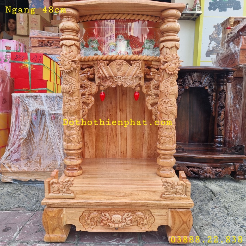 Combo bộ bàn thờ thần tài ông địa gỗ xoan ngang 48cm điện tử mẫu mới