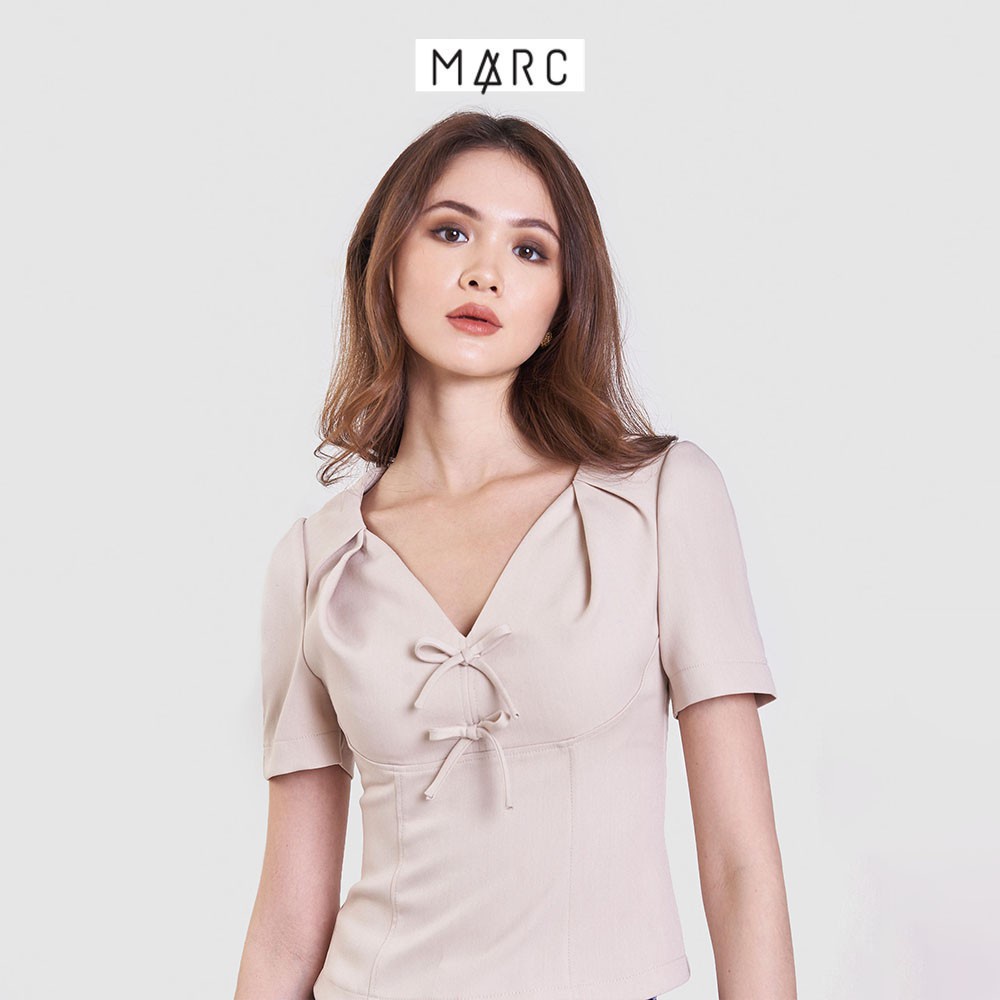 Áo kiểu nữ MARC FASHION cổ tim tay ngắn nhấn 2 nơ