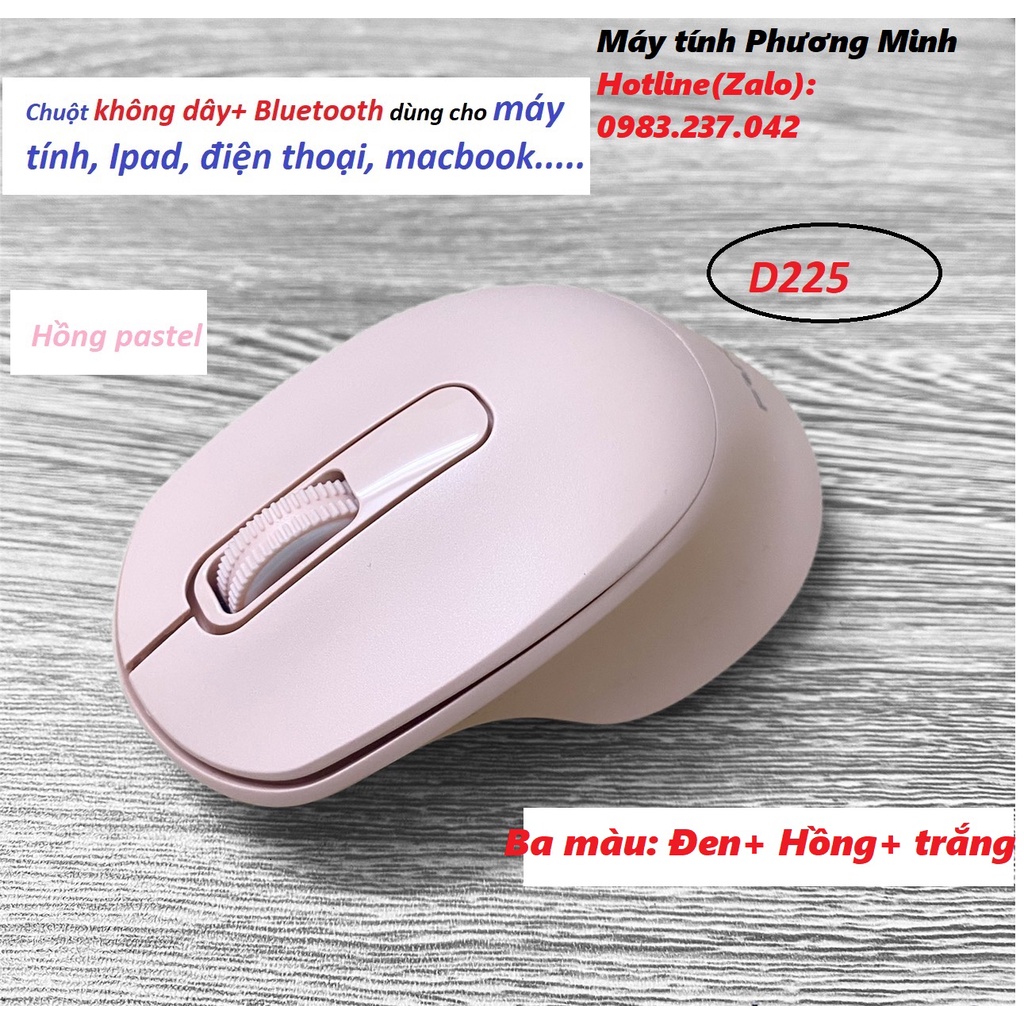 Chuột Không dây+ BLUETOOTH  FORTER D225 dùng cho Điện thoại, Ipad, Macbook, máy tính (Đen, hồng, trắng)- Hàng chính hãng