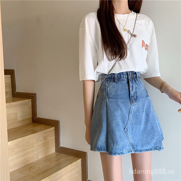 Quần Short Jeans Giả Váy Cạp Cao Phong Cách Hàn Quốc Cho Nữ Fb6X