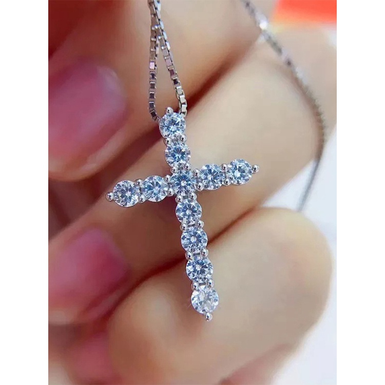 Vòng cổ Mạ Bạc 925 Mặt Thánh Giá Đính Đá Thời Trang Cho Nữ
