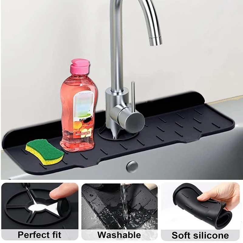 1 Tấm Đệm Silicone Gắn Vòi Nước Bồn Rửa Chống Văng Có Thể Giặt Sạch