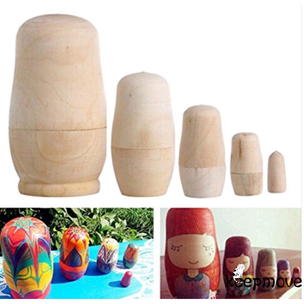 ♚➔❤5pcs/set Unpainted DIY Blank Wooden Embryos Nesting Dolls Matryoshka Toy
