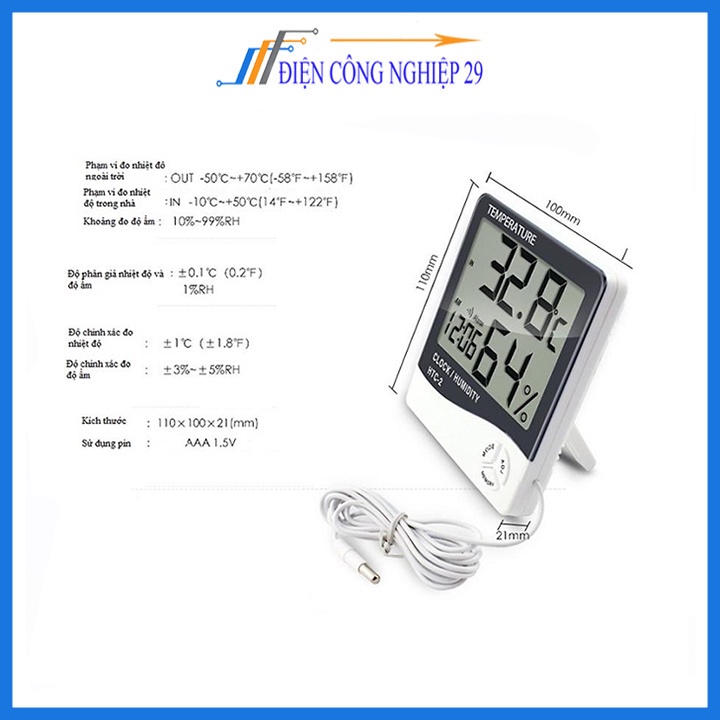 Đồng hồ đo nhiệt độ, đồng hồ đo độ ẩm HTC2 màn hình LCD