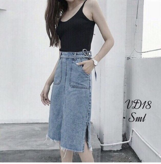 CHÂN VÁY BÒ DÀI XẺ CỘT NƠ SIÊU XINH | BigBuy360 - bigbuy360.vn