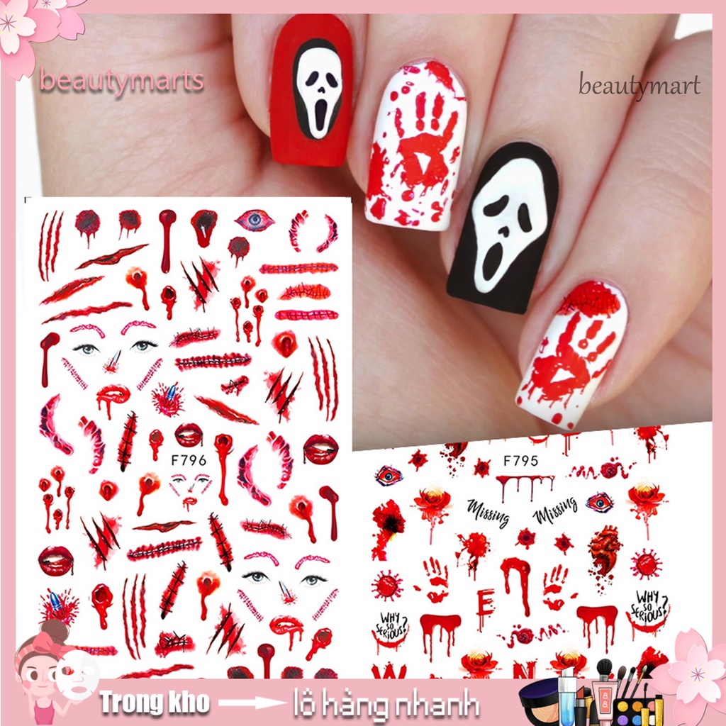 [Hàng mới về] 2 miếng dán trang trí móng tay hình vết sẹo máu kinh dị độc đáo cho nữ