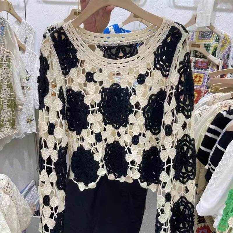 Xiangbao Áo Sweater Dệt Kim Mỏng Cổ Tròn Màu Khối Vintage Cho Nữ