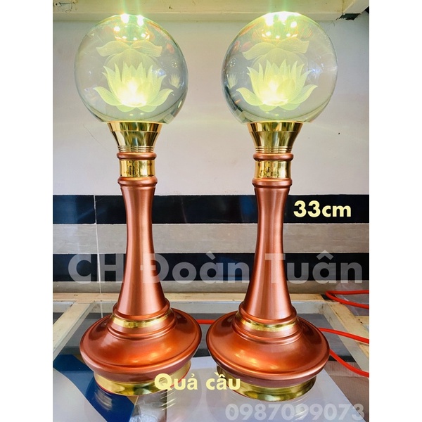 Cặp đèn thờ quả cầu pha lê, trái đào pha lê cao cấp