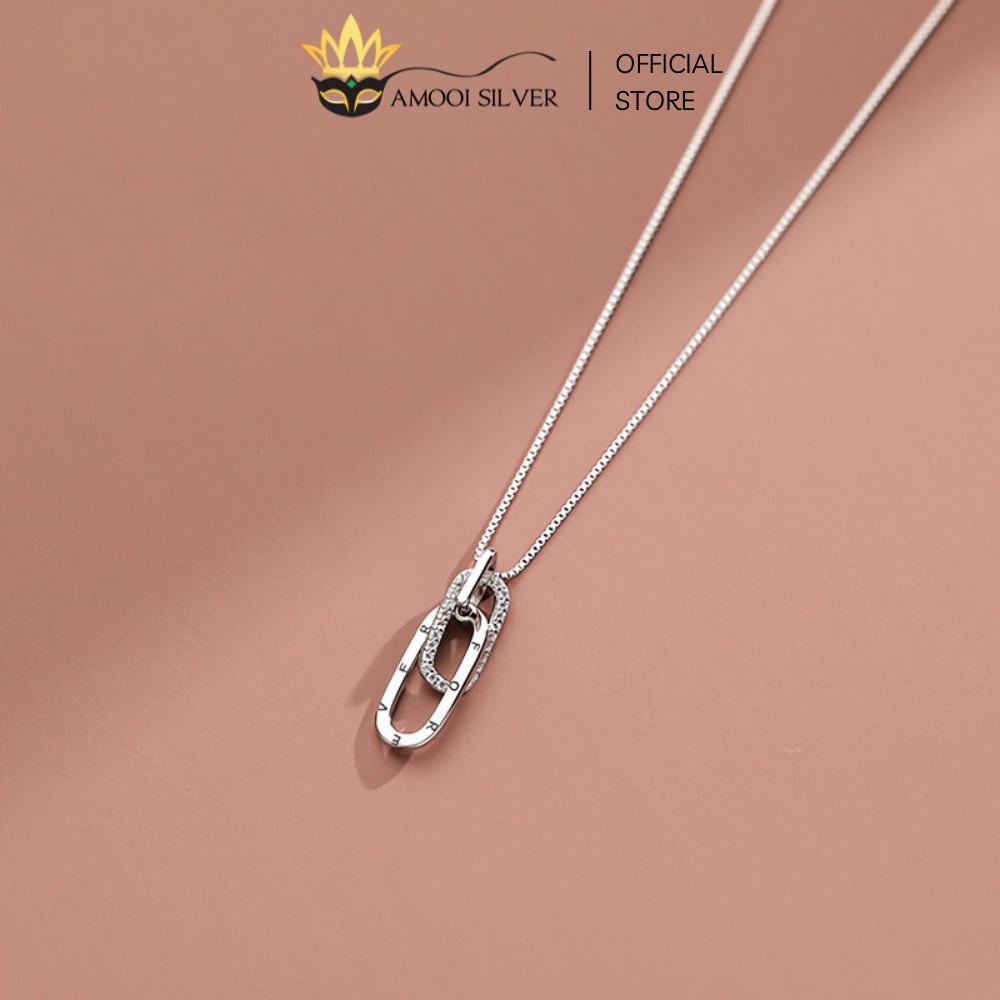 Dây Chuyền Bạc S925 Mẫu Kẹp Giấy Đính Đá Cao Cấp Khắc Chữ Forever - Amooi Silver AD164