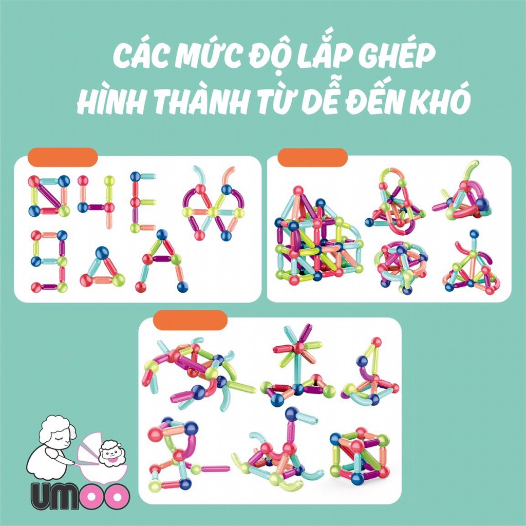 Bộ đồ chơi xếp hình nam châm từ tính Umoo UM-1085 giúp bé phát triển khả năng tư duy, sáng tạo, an toàn cho bé