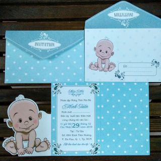 50 thiệp thôi nôi bé ngồi in kiểu mới